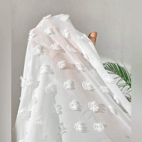 White Swiss Dot Open Front Asymmetrical Hem Shirt - Picture 7 of 12